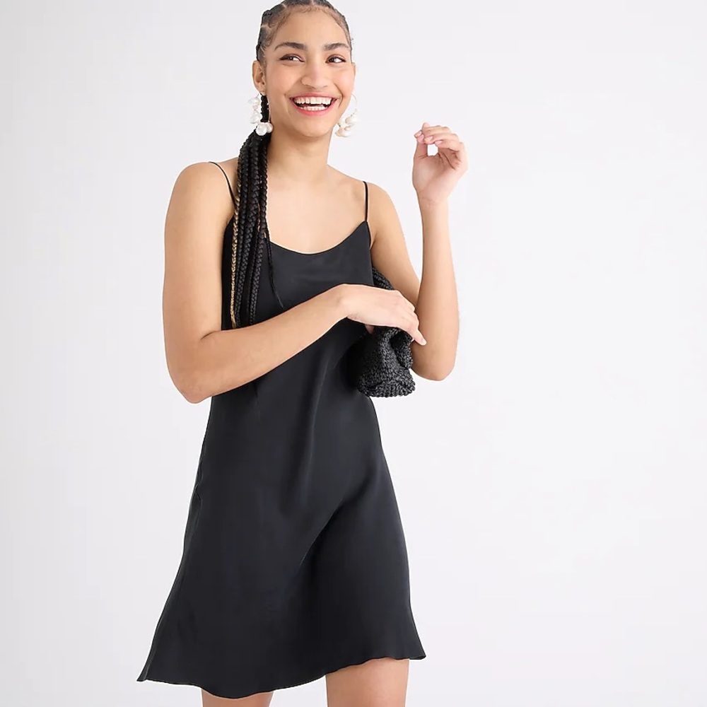 J. Crew - Size 10 - Gwen cupro mini slip dress in black
